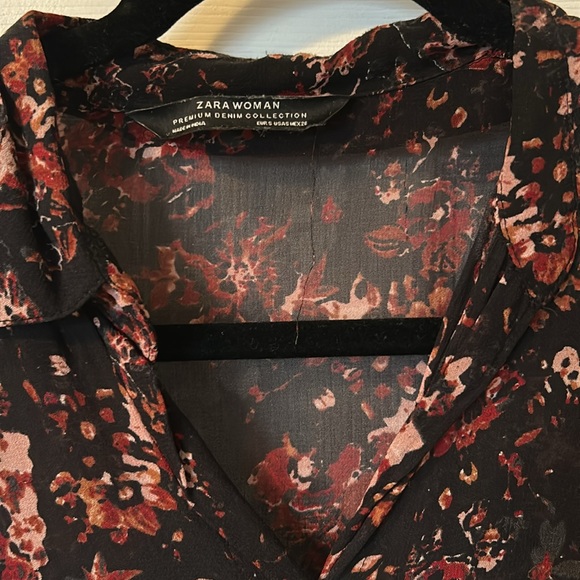 Zara Premium Collection Sheer Floral Button Front Cinched Tie Waist Tunic - Picture 3 of 5